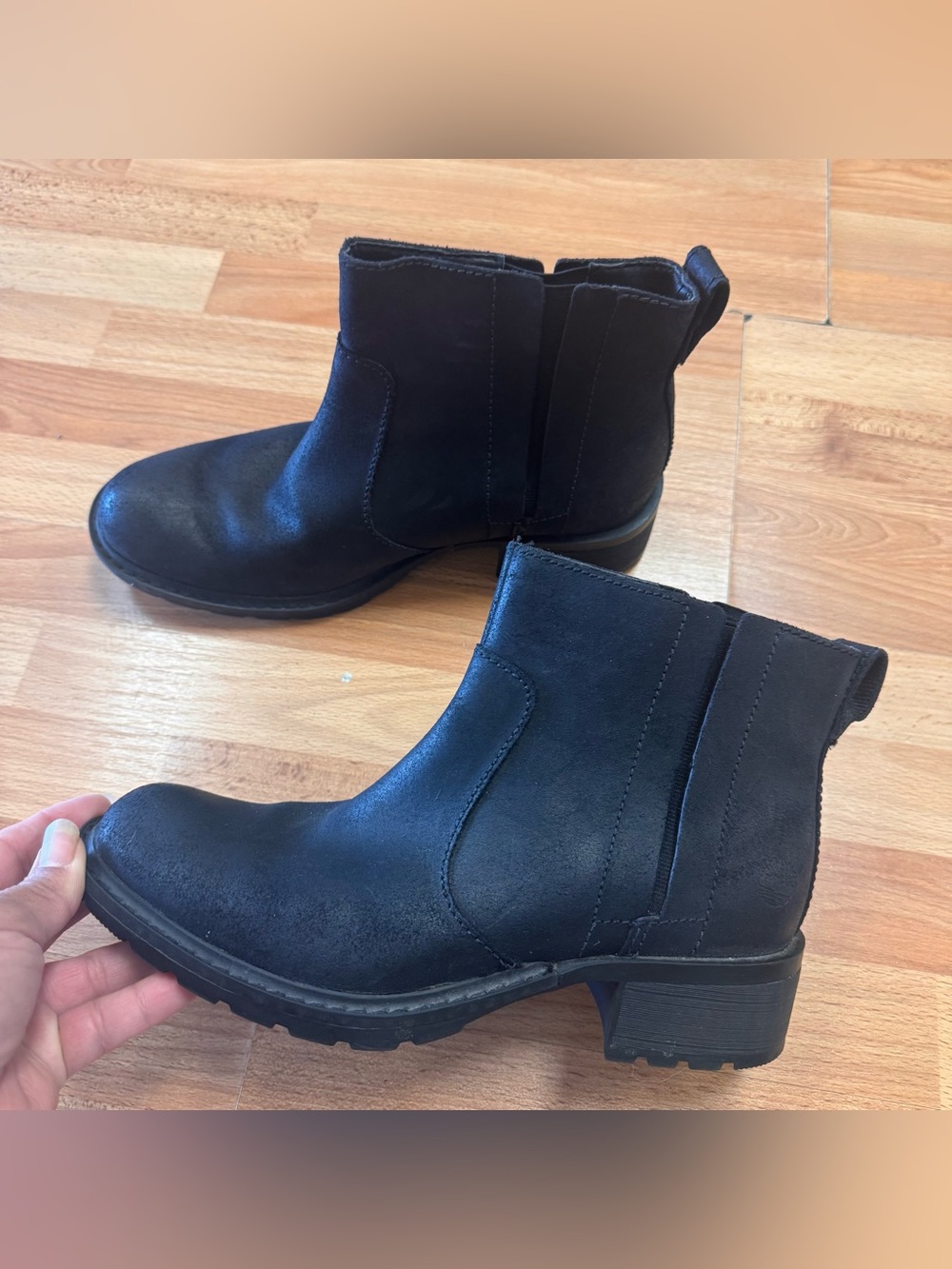 Timberland Mirah Leather Chelsea Ankle Boots 6.5 Round Toe Black - Picture 2 of 9